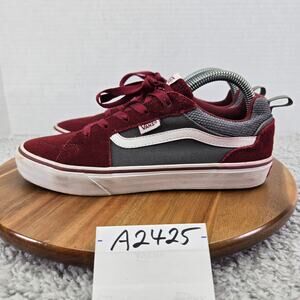 Vans Kids 6.5 Filmore Burgundy Suede Gray Mesh Low Top Gym Casual Daily Sneaker